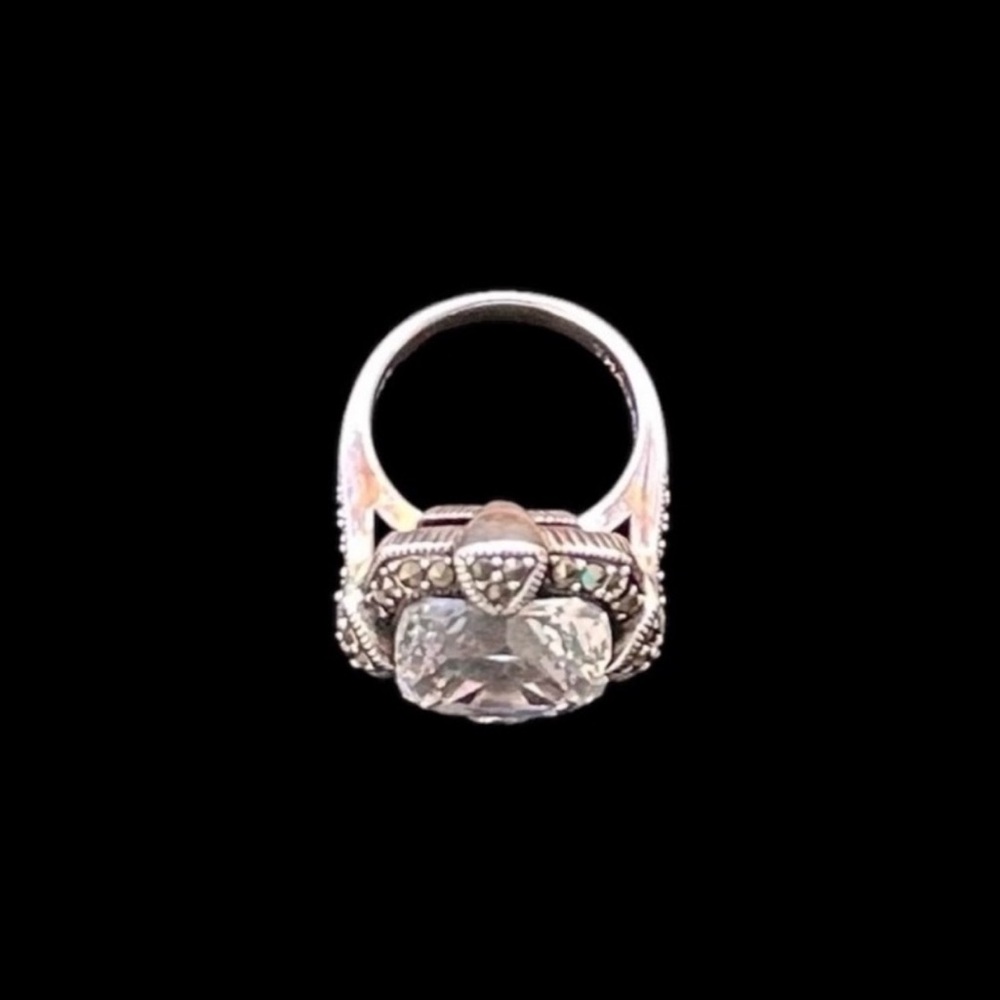 Suspicion .925 Sterling Silver White Cushion Quartz and Marcasite Ring Size 6 - Picture 4 of 8